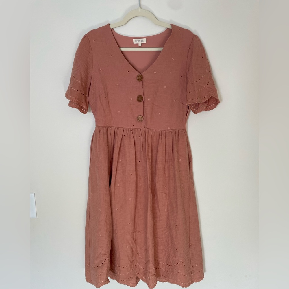 Roolee Salmon eyelit midi dress